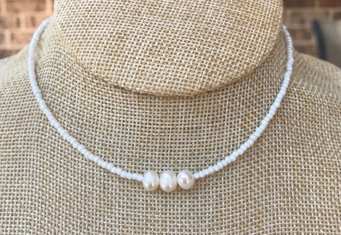 Triple Pearl Choker Necklace