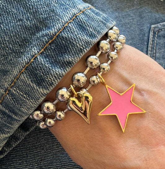 Chunky Charm Pink Star Bracelet