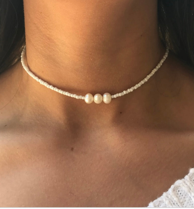 Triple Pearl Choker Necklace