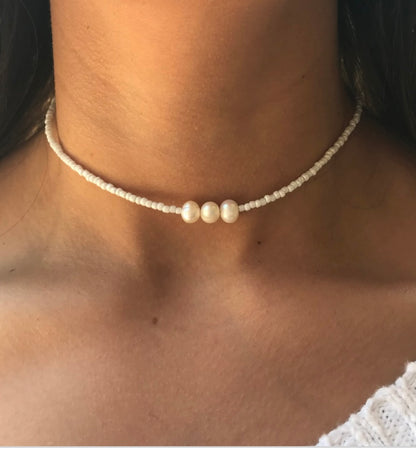 Triple Pearl Choker Necklace